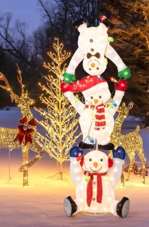 5.6 FT Lighted Christmas Stacked Snowmen Decoration