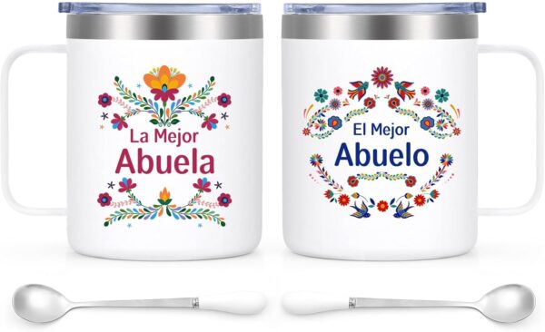 Stainless Steel Coffee Mug Set in Spanish, Christmas Gift for grandparents, Regalos de Aniversario Para La Nueva Abuela Abuelo