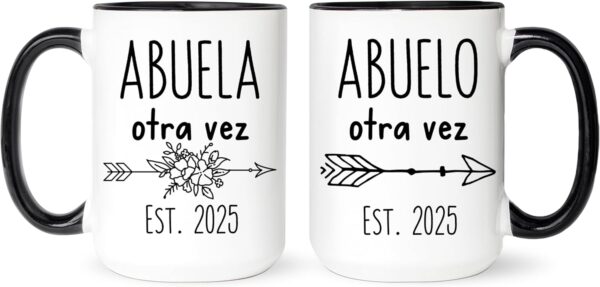 Abuela And Abuelo Otra Vez Mug Set - Regalo Para Abuela, Abuelo - Anuncio De Embarazo - Pregnancy Announcement Gift (White, 11oz)